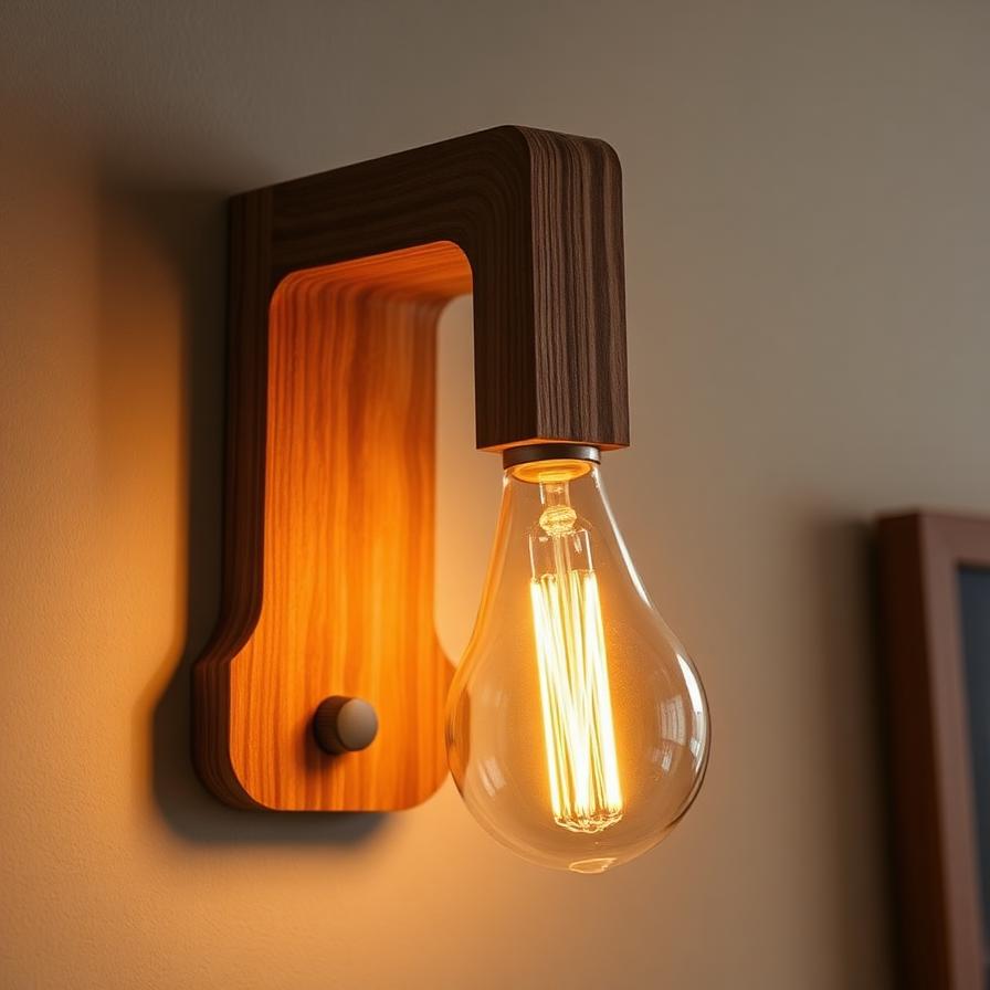 Wood-fill PLA wall sconce with warm Edison bulb